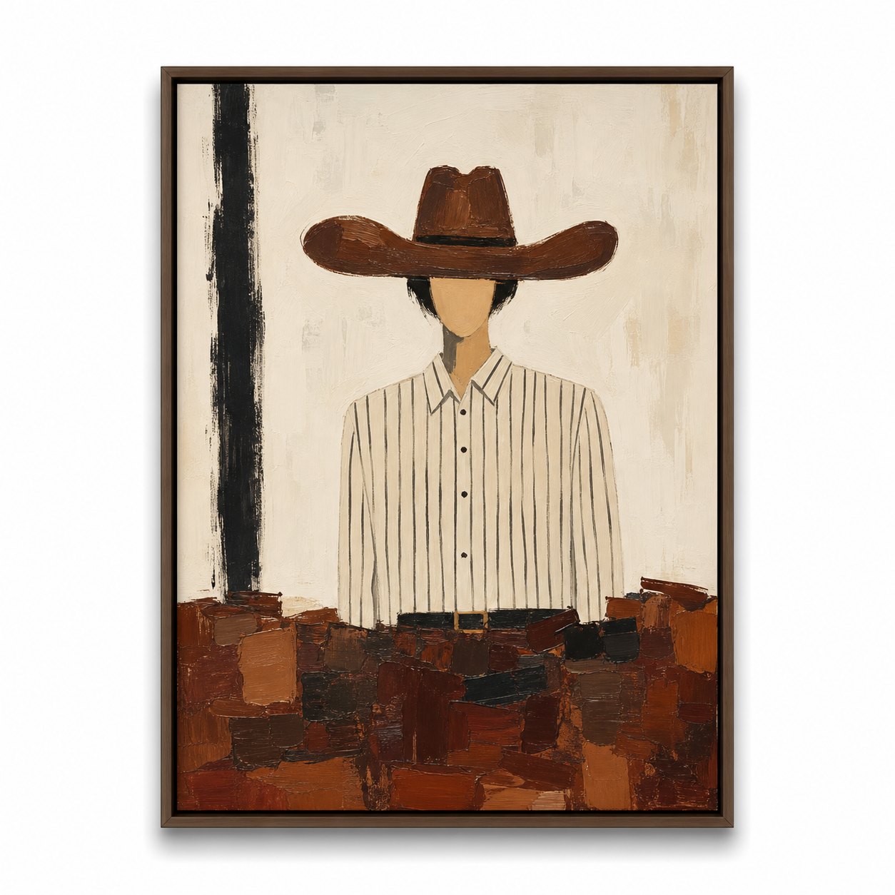The Silent Rider | Hand-Painted Modern Cowboy Wall Art | Minimalist Western Oil Painting