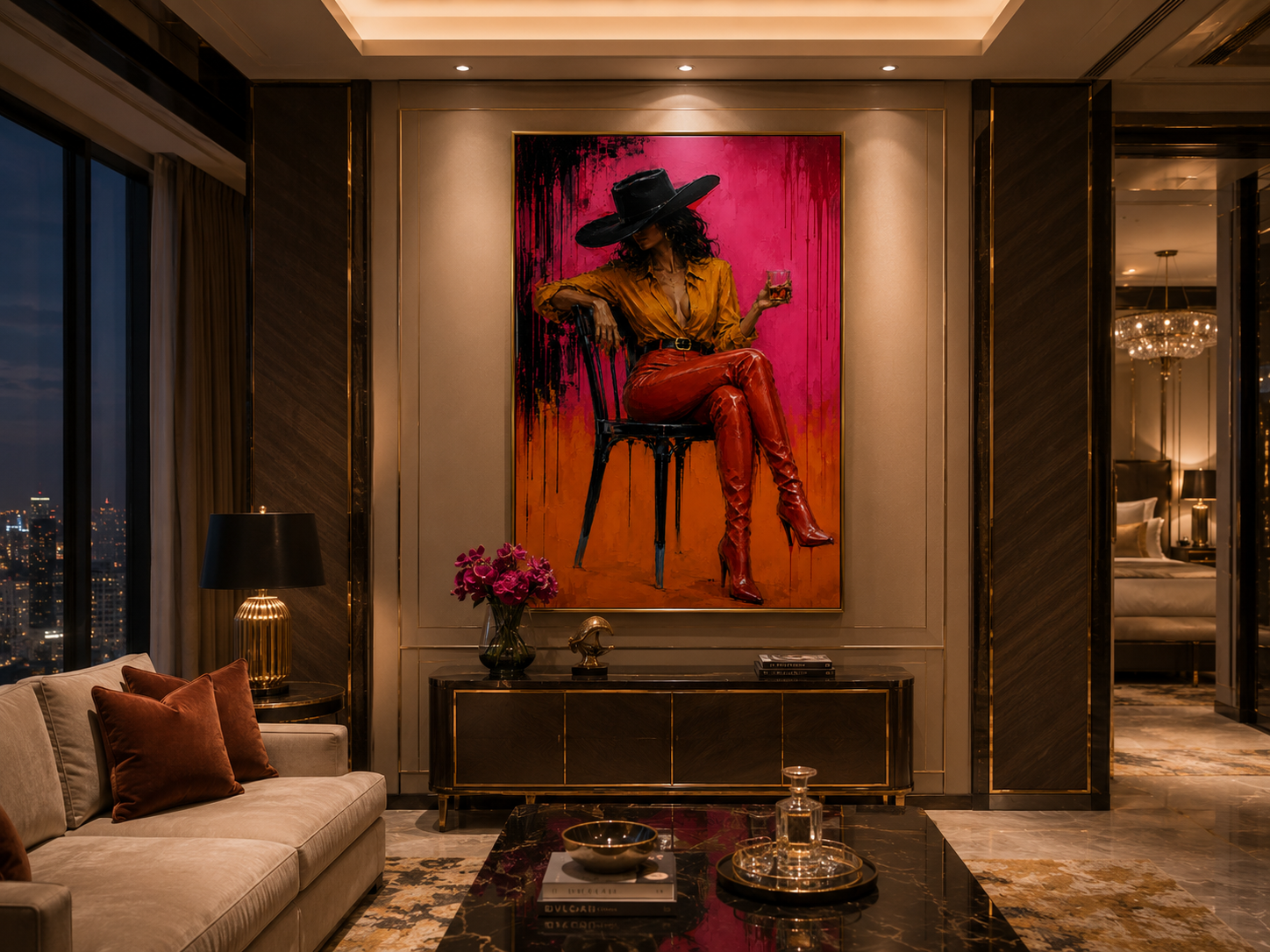 Midnight Velvet | Hand-Painted Luxury Cowgirl Wall Art | Modern Western Fashion Oil Painting