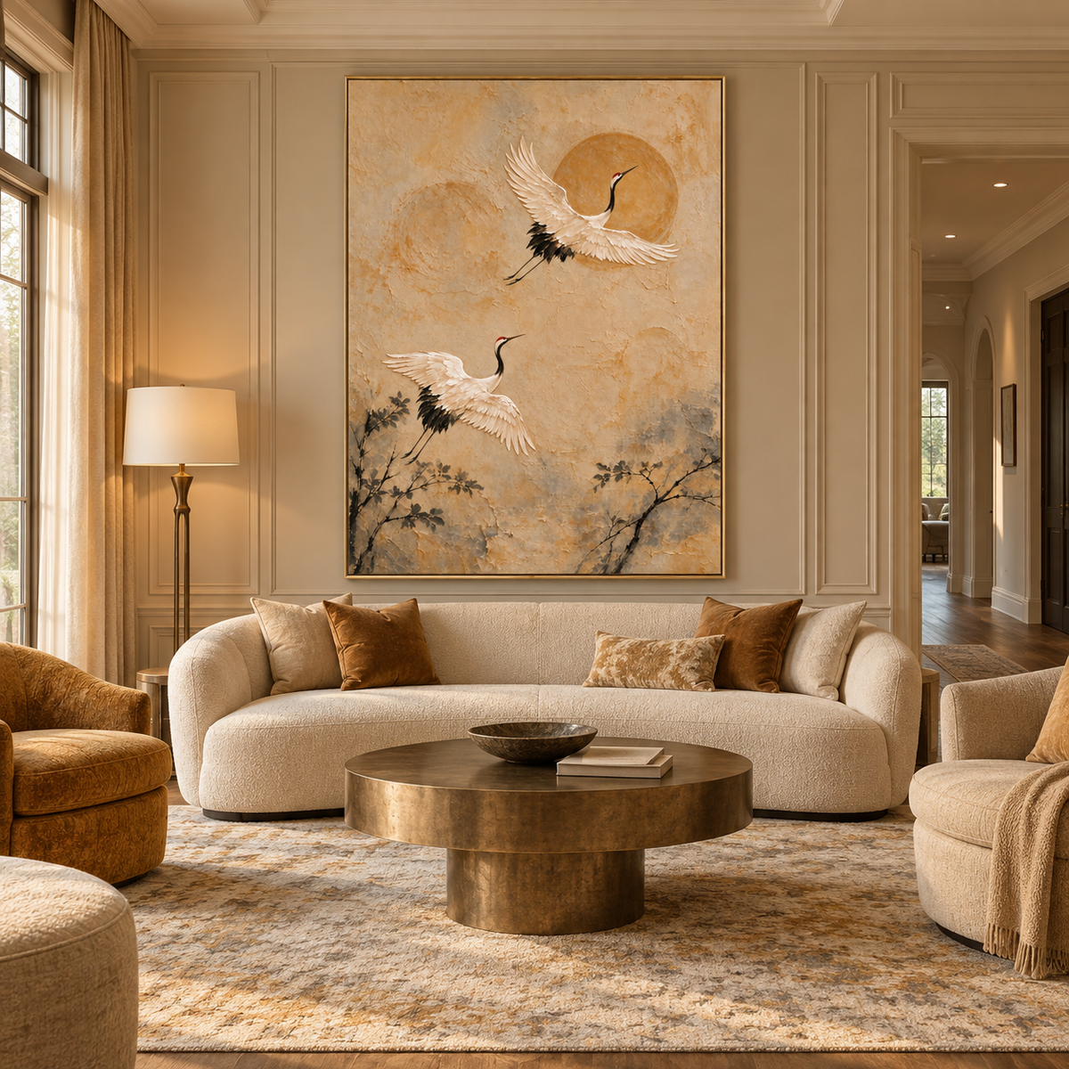 Cranes and Golden Sun Oil Painting | oilartworks