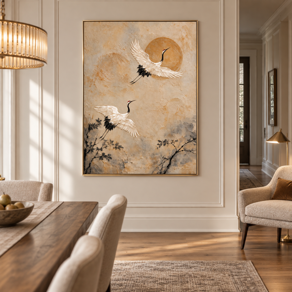 Cranes and Golden Sun Oil Painting | oilartworks