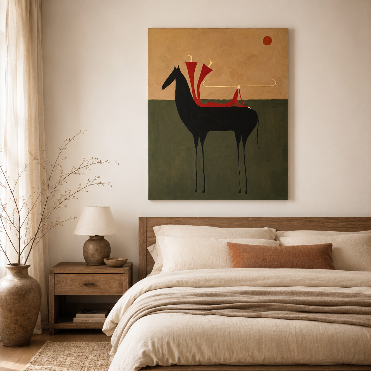 Crimson Saddle | Hand-Painted Minimalist Horse Wall Art | Contemporary Western Equestrian Oil Painting