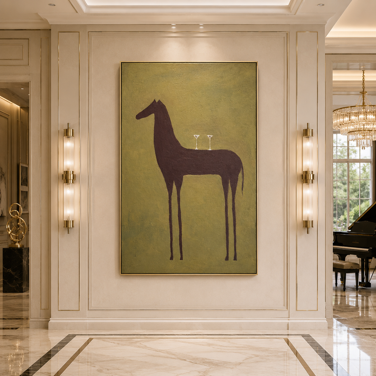 Silent Toast | Hand-Painted Minimalist Horse Wall Art | Contemporary Abstract Equestrian Oil Painting