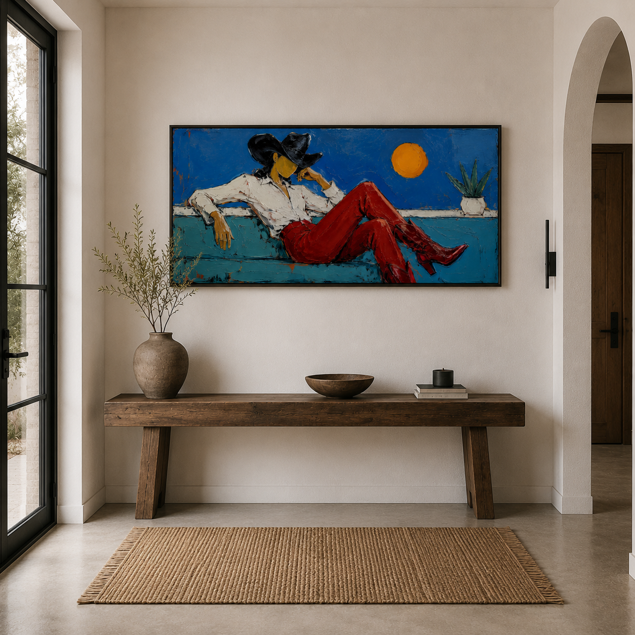 Desert Afterglow – Hand-Painted Modern Cowgirl Wall Art, Colorful Western Oil Painting