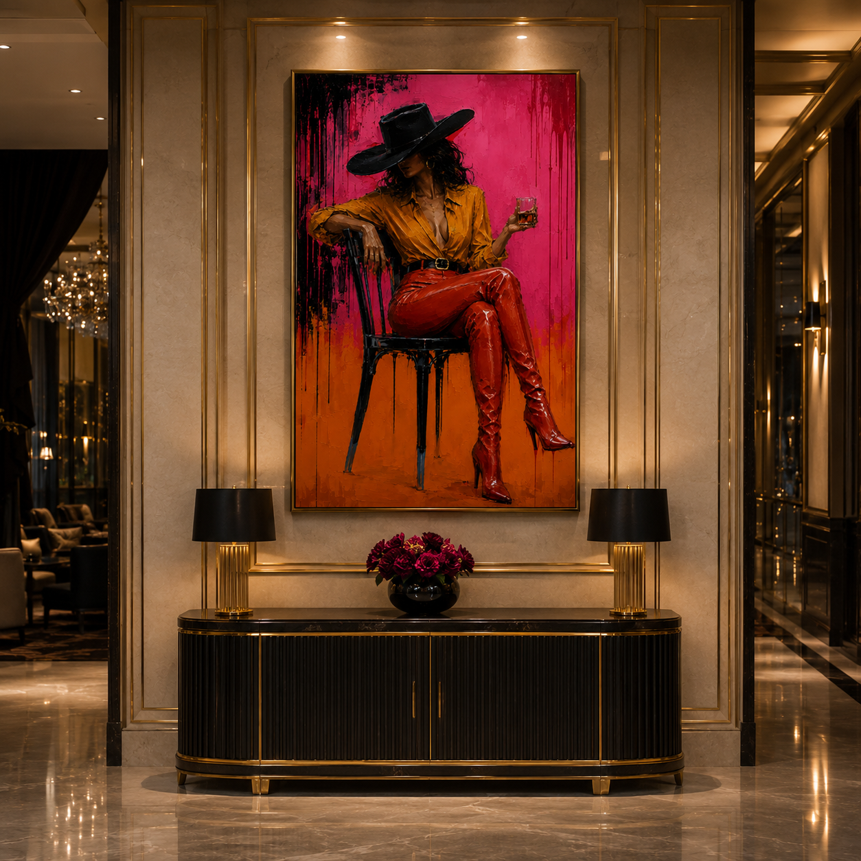 Midnight Velvet | Hand-Painted Luxury Cowgirl Wall Art | Modern Western Fashion Oil Painting