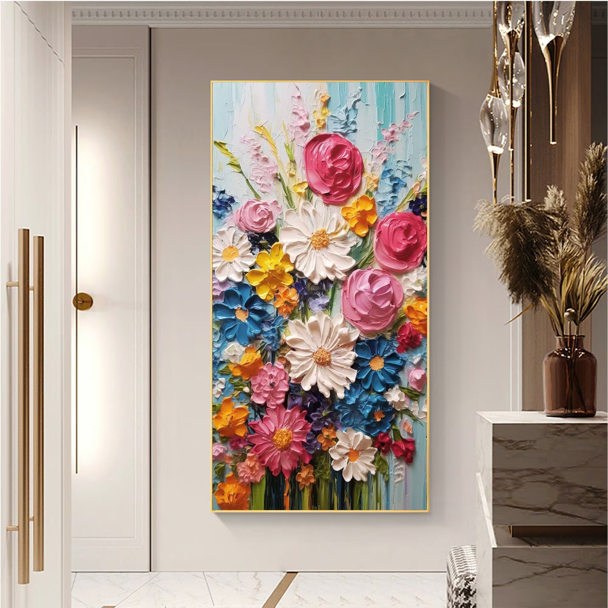 Flowers Art - Large Textured Painting