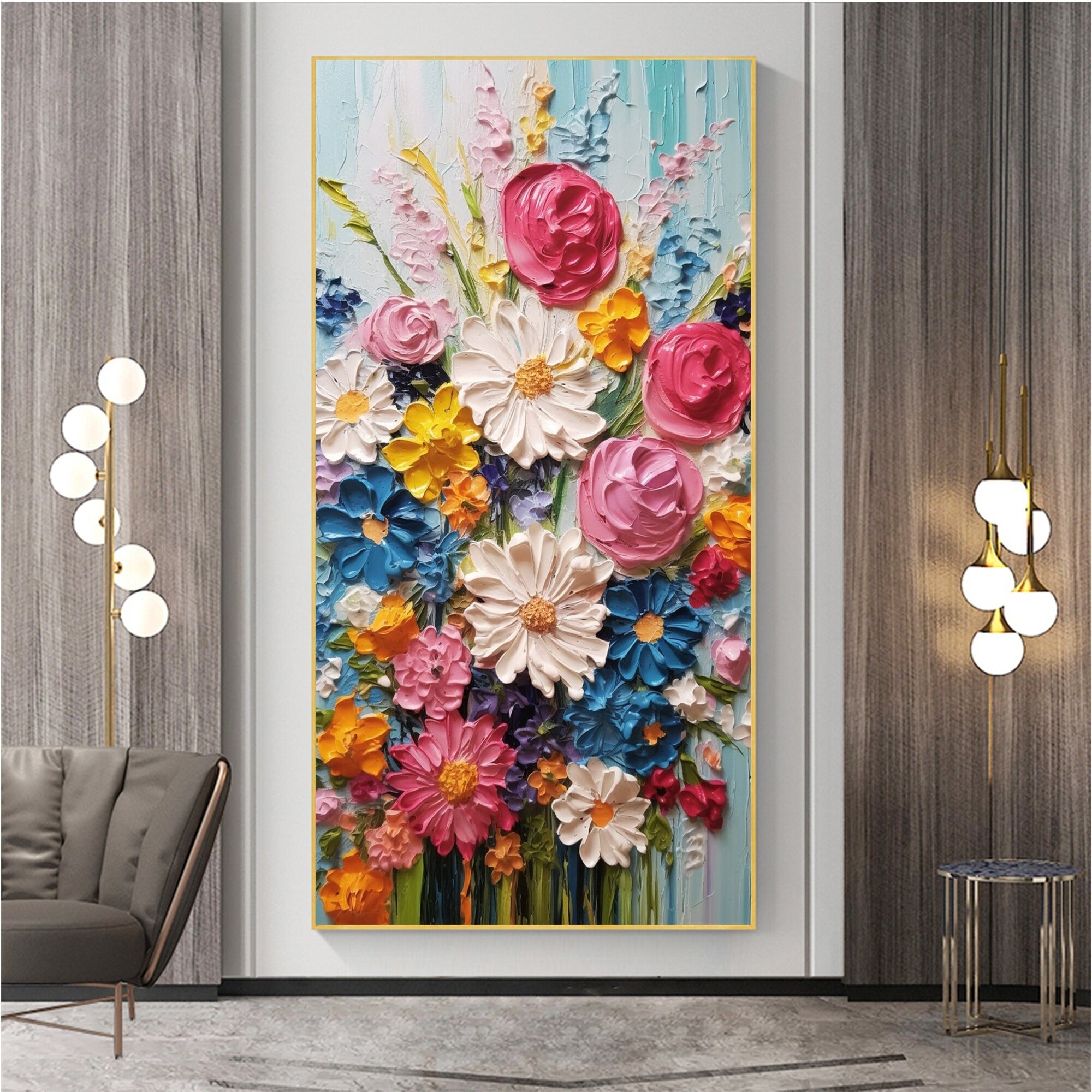 Flowers Art - Large Textured Painting