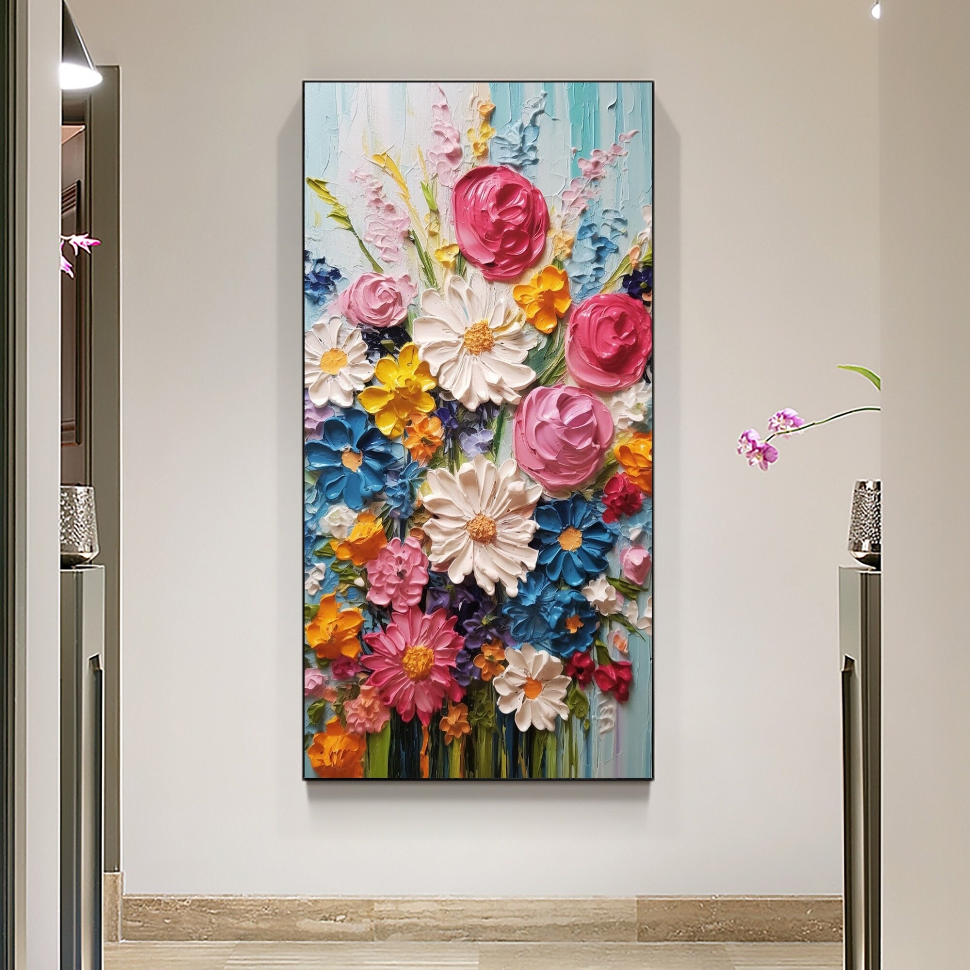 Flowers Art - Large Textured Painting