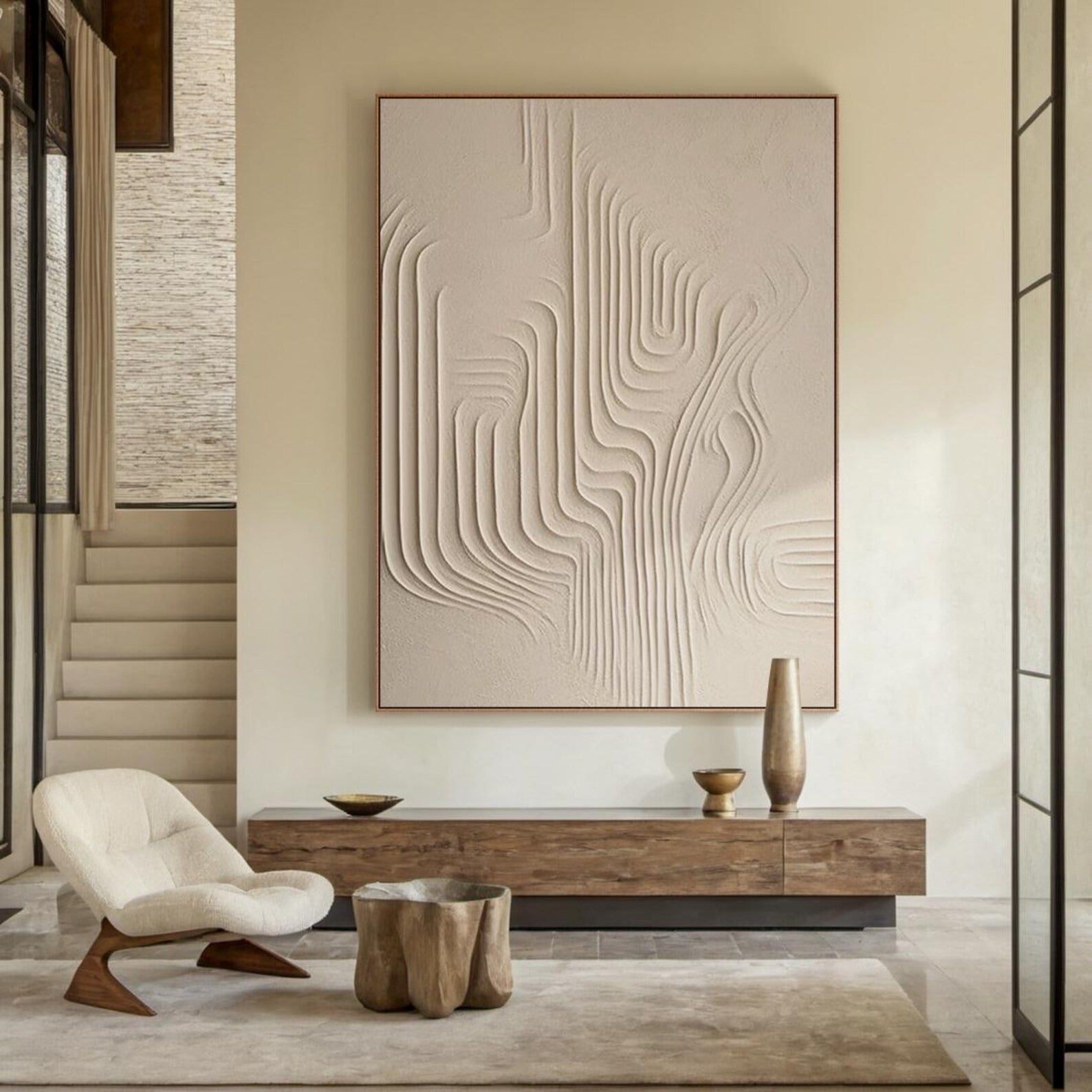 Carved Line - Large Abstract Textured Painting