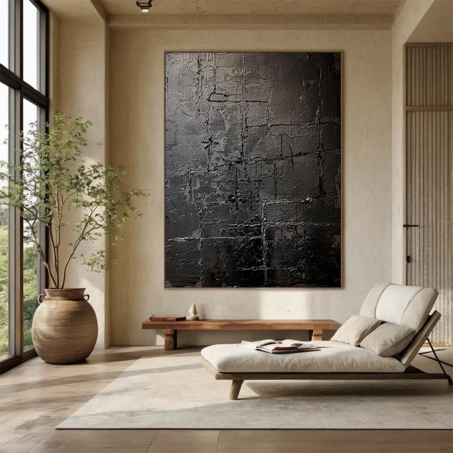 Black Texture Art - Large Abstract Textured Painting