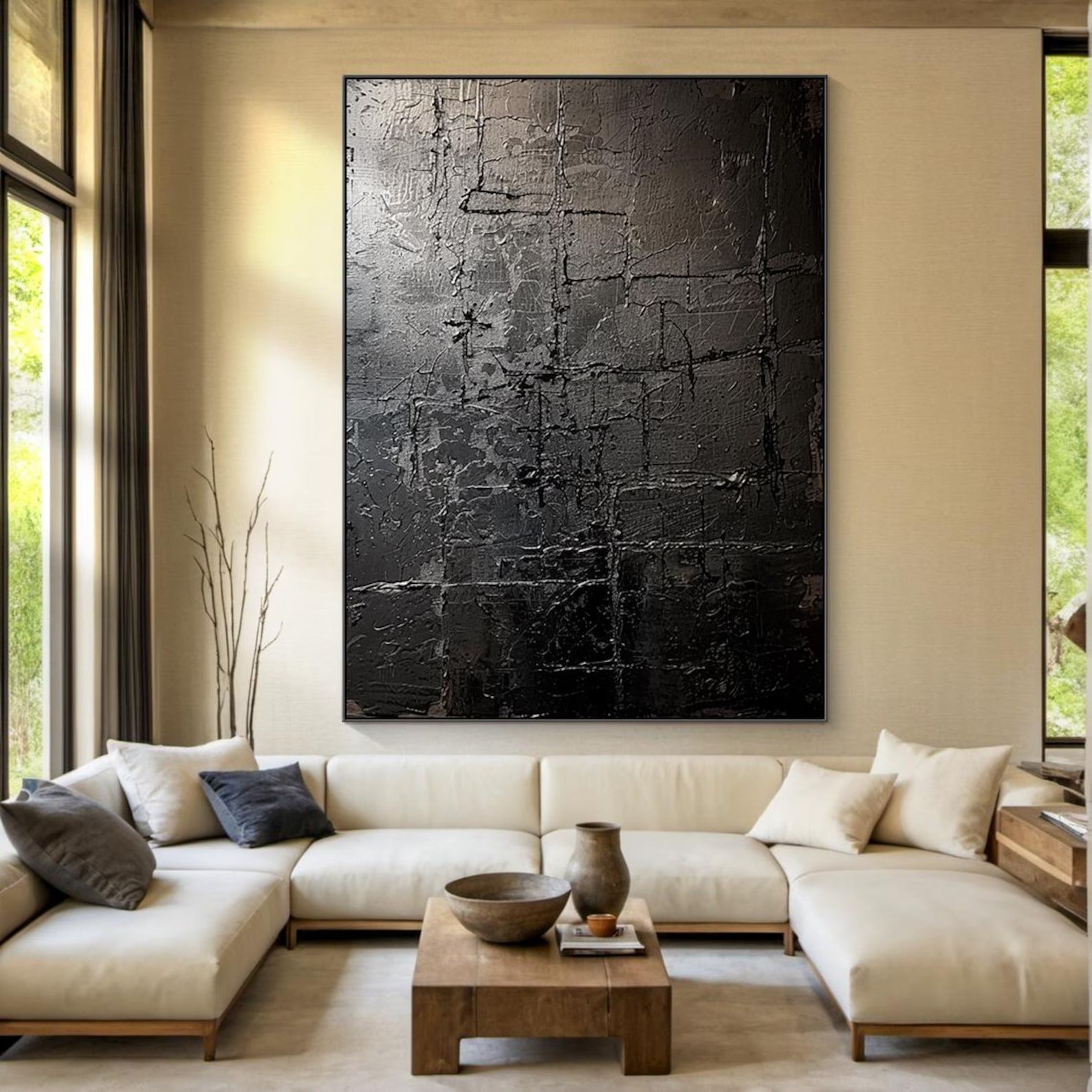 Black Texture Art - Large Abstract Textured Painting
