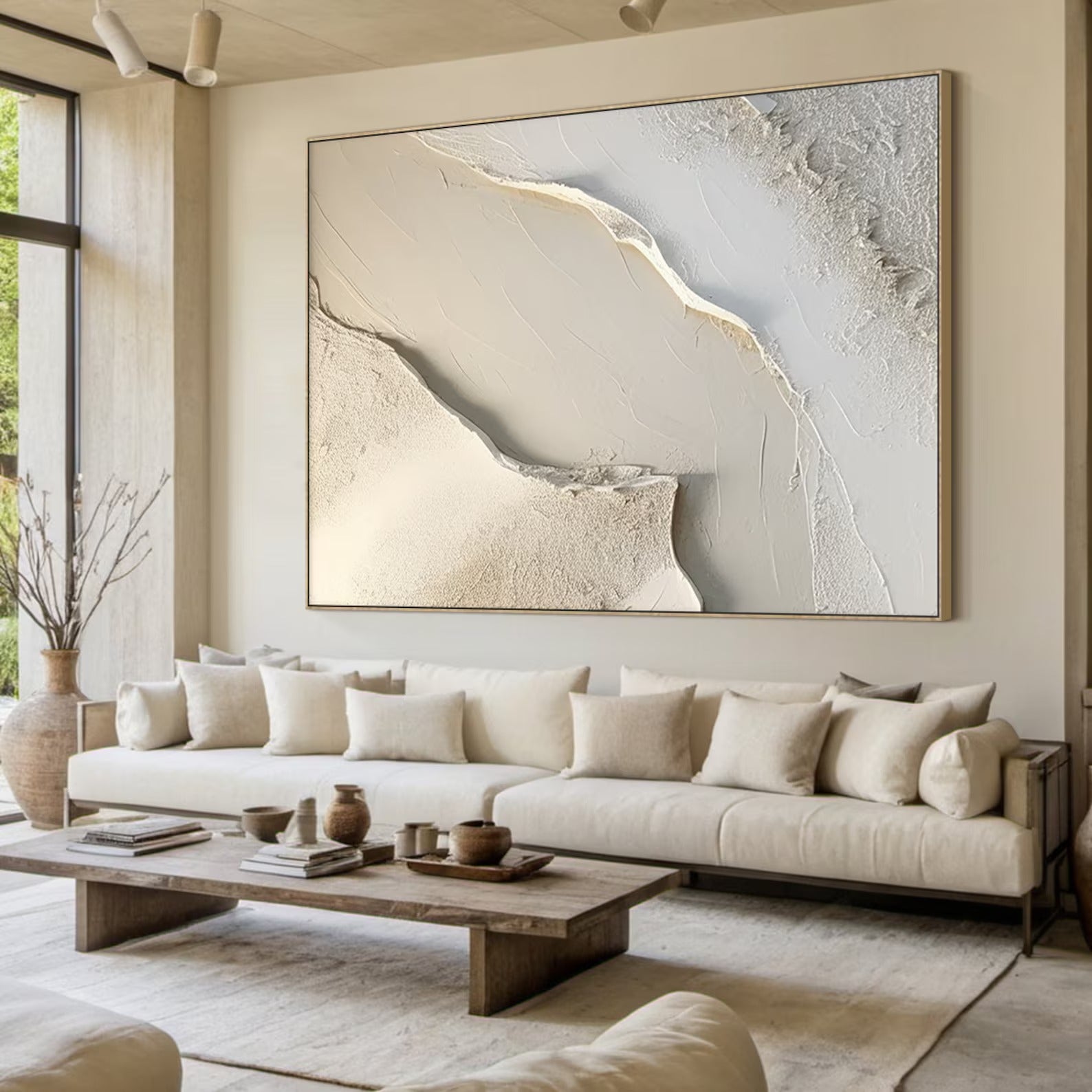 Beige Texture Wall Art - Large Abstract Textured Painting