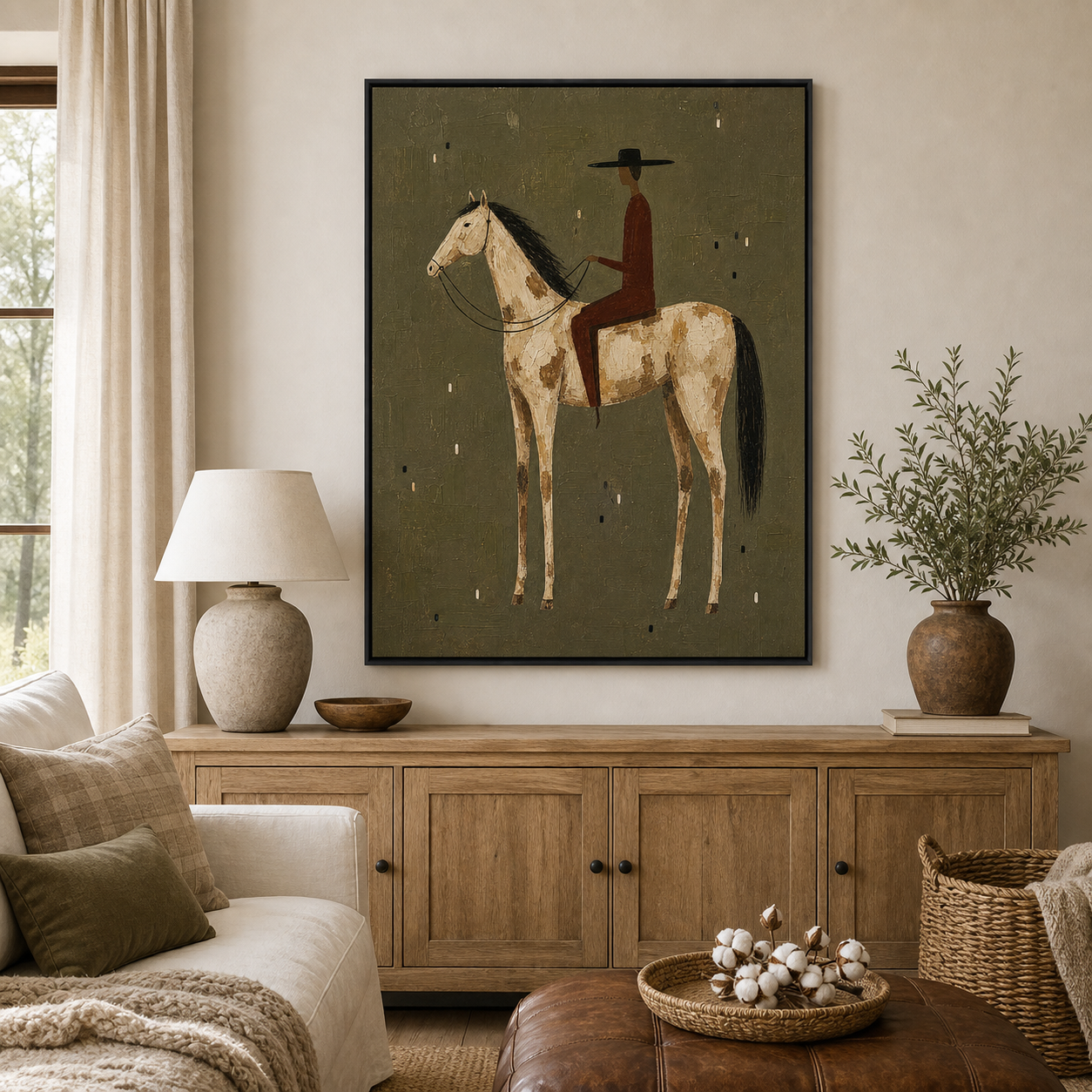 Original Hand Painted Horse Painting, Dappled Horse Rider Canvas Wall Art