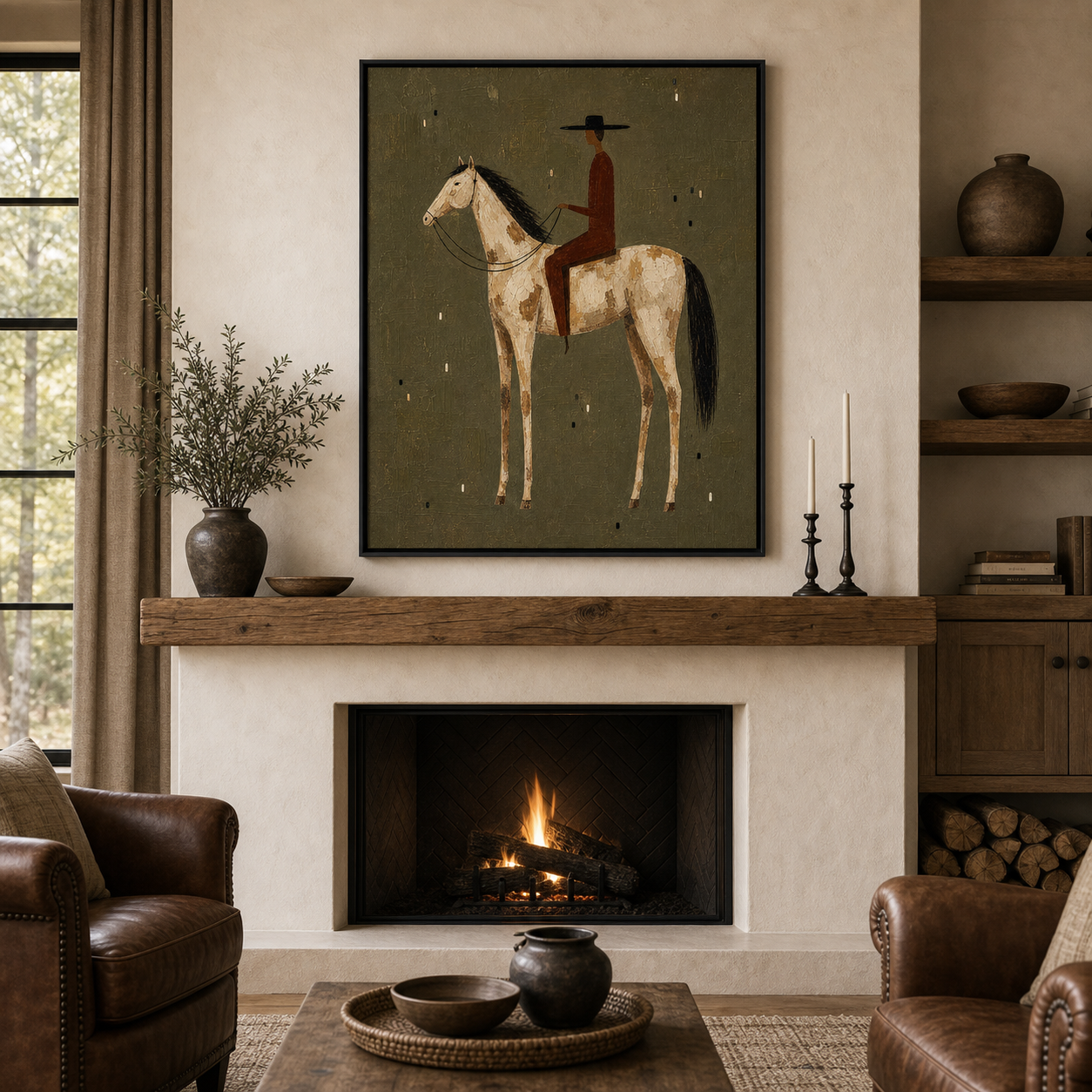 Original Hand Painted Horse Painting, Dappled Horse Rider Canvas Wall Art