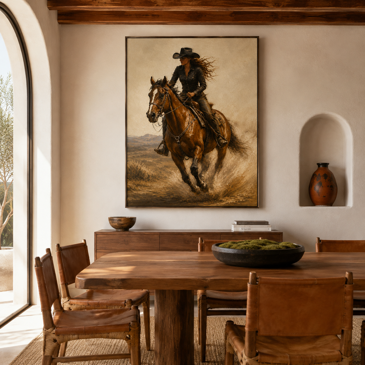 Hand-painted cowgirl horse wall art for modern Western decor