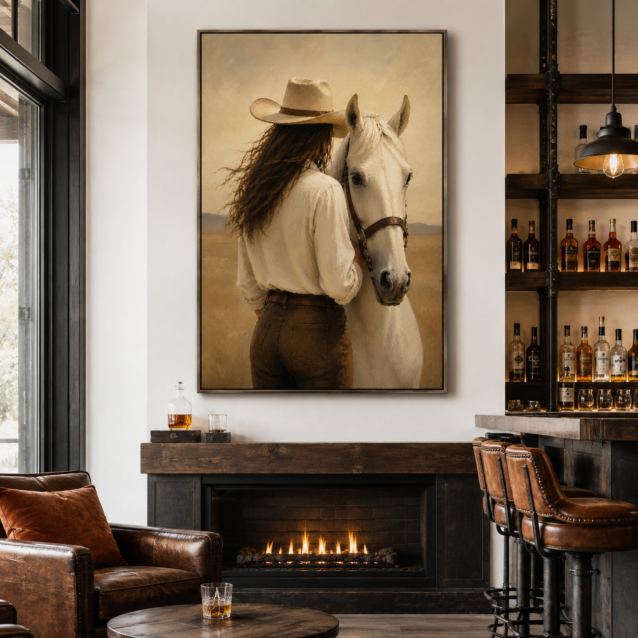 Neutral Western horse wall art for rustic ranch home decor